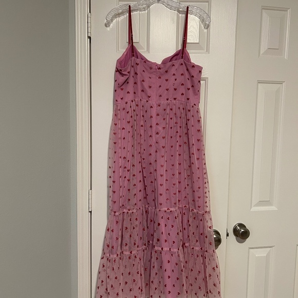 Betsey Johnson Pink/Red Heart Midi Tulle Dress Size L Flowy ~ Evening! - Picture 4 of 6